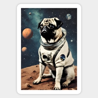 Astronaut Pug in Space Vintage Surreal Collage Art Sticker